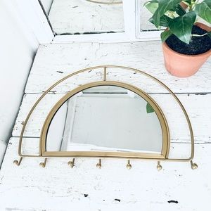 Elegant Gold Wall Mirror with Hooks